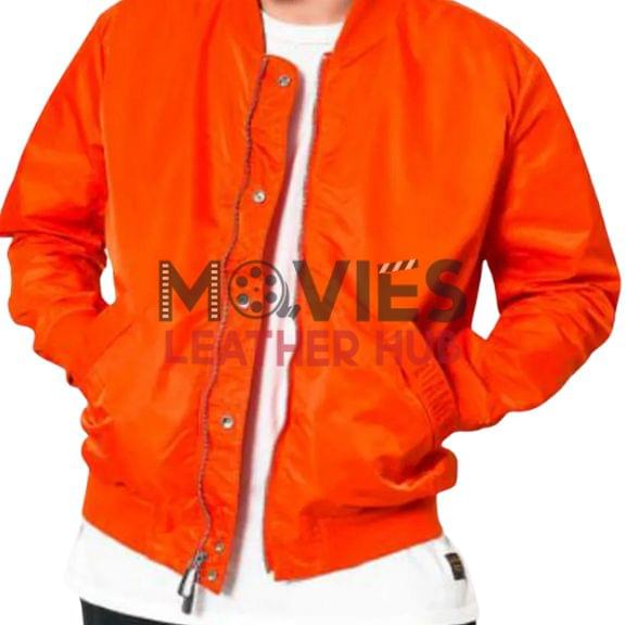 Men’s Bomber Panelled Orange Satin Jacket